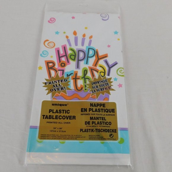 Happy Birthday Treat Plastic Tablecover 54" x 84" Rectangle Unique Industries - Picture 1 of 5